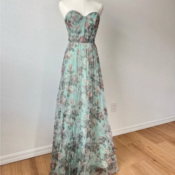 NWT Lulu's Floral Strapless Maxi Dress - Spring Wedding Easter Size Small - Picture 4 of 9